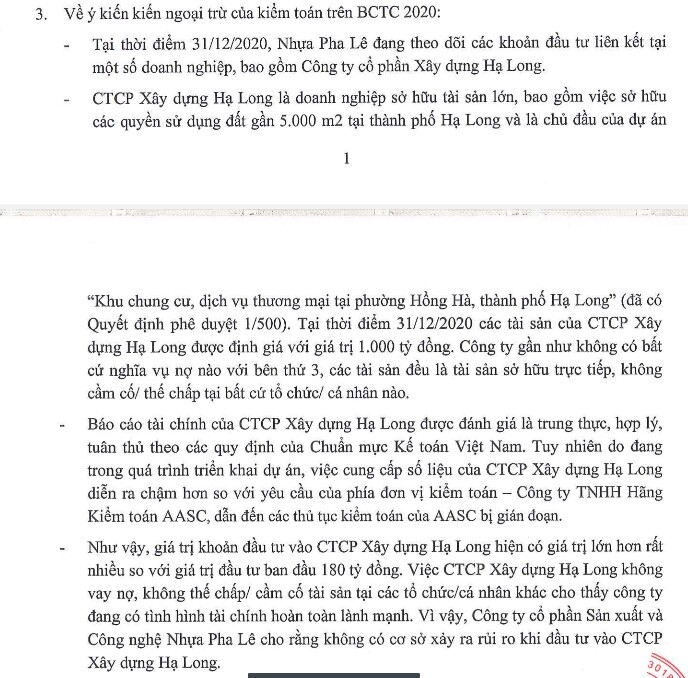 Nhựa Pha Lê giải trình chênh lệch kết quả kinh doanh năm 2020