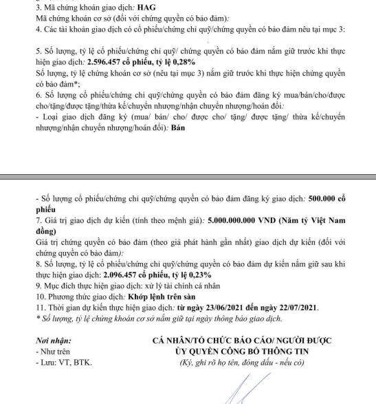 Lãnh đạo HAGL tiếp tục đăng ký bán hơn 500.000 cổ phiếu