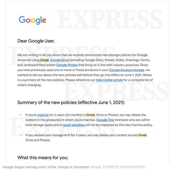 Quy tắc mới của Google: Gmail, Photos và Drive của bạn có thể bị xóa vào tháng tới