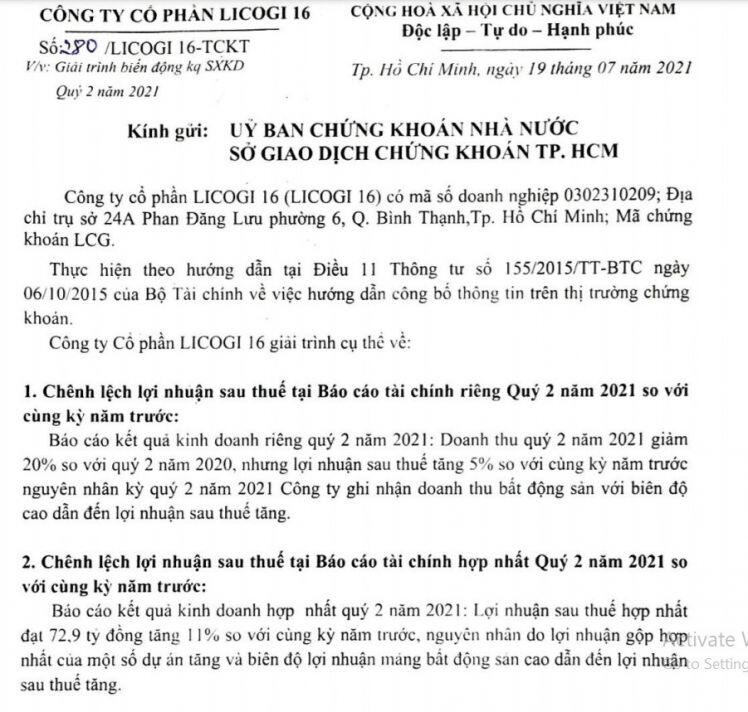 Lợi nhuận quý II của Licogi 16 (LCG) tăng hơn 10% nhờ doanh thu mảng BĐS có biên lợi nhuận cao
