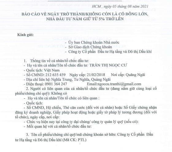 Petroland (PTL): Hai cổ đông lớn đã bán hết toàn bộ 11 triệu cổ phiếu