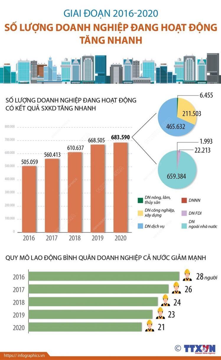 Giai đoạn 2016-2020: Số lượng doanh nghiệp đang hoạt động tăng nhanh