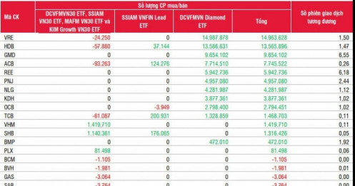 7 quỹ ETF sẽ mua lượng lớn cổ phiếu VRE, HDB, GMD, ACB và bán ra MWG, TPB, VIB, VPB