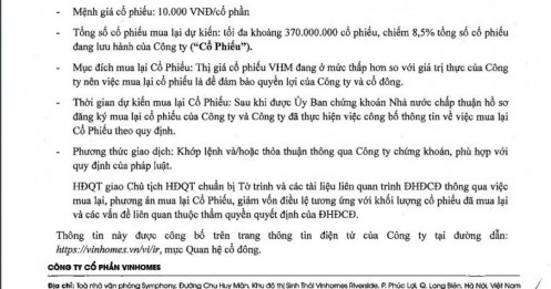 Vinhomes (VHM) sẽ mua 370 triệu cổ phiếu quỹ, lớn nhất từ trước đến nay