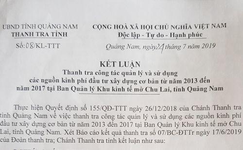 Hàng loạt sai phạm tại khu KTM Chu Lai, yêu cầu thu hồi 12 tỷ đồng