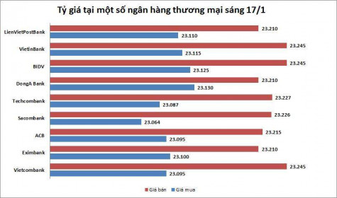 Tỷ giá ngày 17/1: Nhiều NHTMCP giảm giá USD