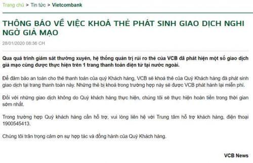 Nhiều chủ thẻ Vietcombank bất ngờ khi có giao dịch lạ