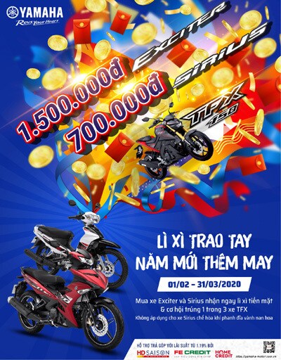 Mua Yamaha Exciter, Sirius, nhận lì xì ‘khủng’ đầu Xuân