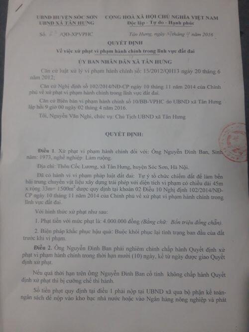 Sóc Sơn (Hà Nội): Chính quyền “bất lực” trước sai phạm của Giám đốc Công ty Hưng Tín?