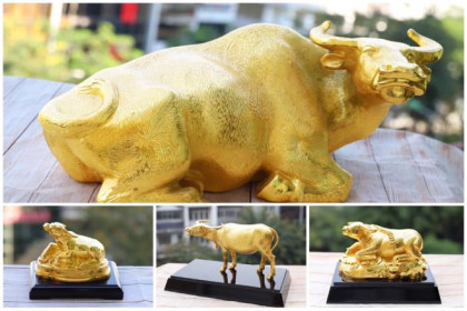Tượng trâu mạ vàng giá bạc triệu mừng Tết Tân Sửu được chế tác thế nào?