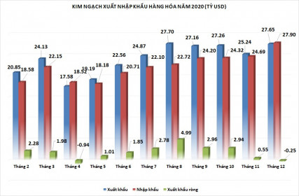 Nhập siêu tháng 12 thấp hơn dự báo, cả năm 2020 xuất siêu trên 19,95 tỷ USD