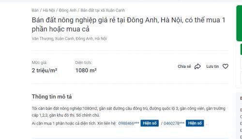 Giá đất nông nghiệp vùng ven Hà Nội tăng chục lần
