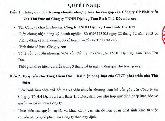 Thuduc House tiếp tục thoái vốn công ty con Tam Bình Thủ Đức