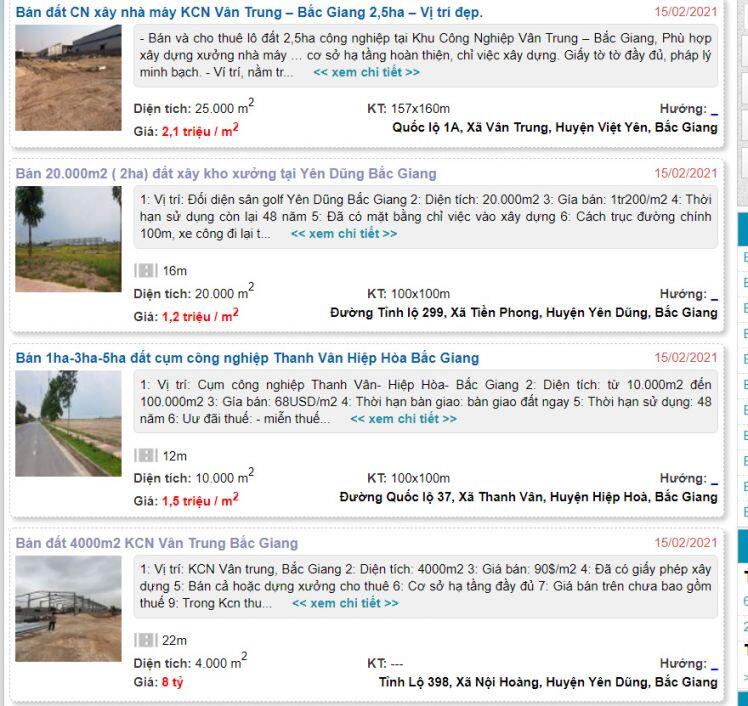 Giá đất khu công nghiệp Bắc Giang "sốt" hầm hập