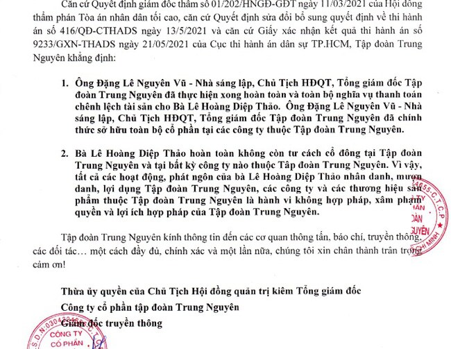 Trả hơn 1.300 tỷ đồng cho bà Lê Hoàng Diệp Thảo, ông Đặng Lê Nguyên Vũ cảnh báo “nóng” với vợ cũ