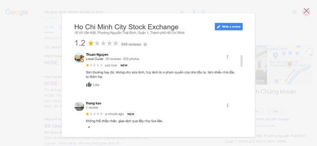 1 sao biến mất, HOSE bất ngờ trở lại đánh giá 4.4 sao trên Google, bị “bêu xấu” trên Wikipedia