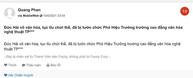 Quán phở của NS Đức Hải bị bão đánh giá 1 sao vì drama phát ngôn thô tục, điểm kinh doanh khác trùng tên cũng bị vạ lây?