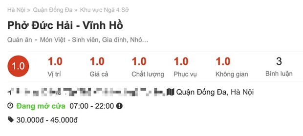 Quán phở của NS Đức Hải bị bão đánh giá 1 sao vì drama phát ngôn thô tục, điểm kinh doanh khác trùng tên cũng bị vạ lây?