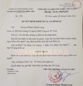 Khởi tố vụ án làm lây lan dịch bệnh COVID-19 ở Nghệ An