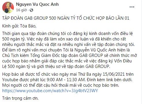 Giám đốc siêu doanh nghiệp vốn 500.000 tỷ Nguyễn Vũ Quốc Anh: "Gọi vốn là chuyện nhỏ, tôi không quan tâm"