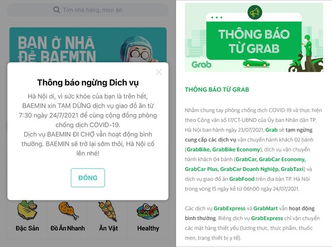 Các ứng dụng đồng loạt thông báo dừng dịch vụ giao đồ ăn tại Hà Nội