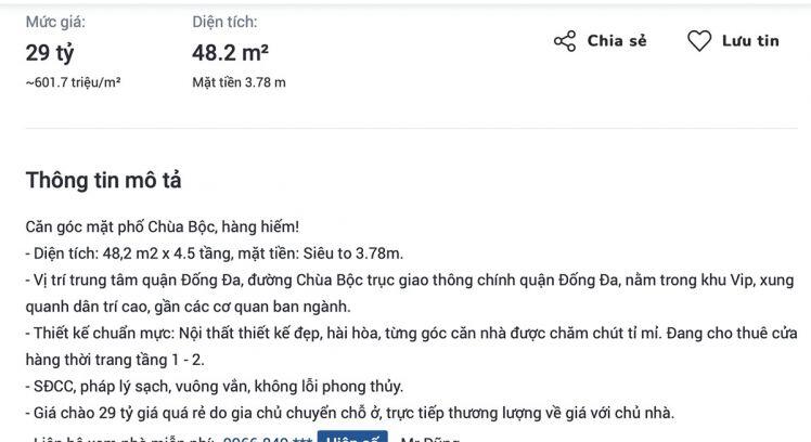 "Cú nổ" 600 triệu/m2, mặt tiền đường Chùa Bộc đắt như phố cổ