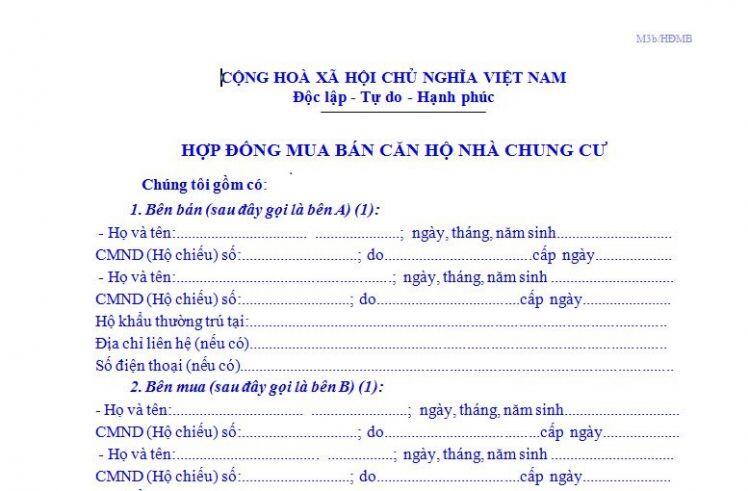 Mẫu hợp đồng mua bán căn hộ chung cư hiện nay