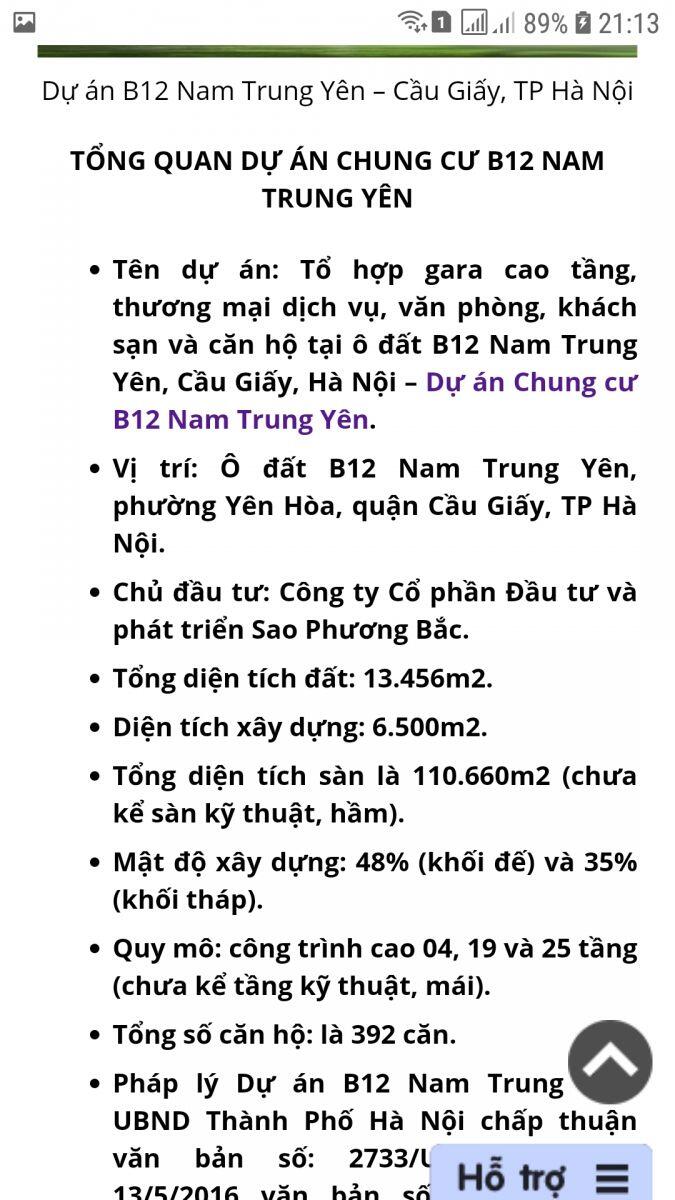 Dự án “đất vàng” B12 Nam Trung Yên của Công ty Sao Phương Bắc hơn thập kỷ nằm “trên giấy“