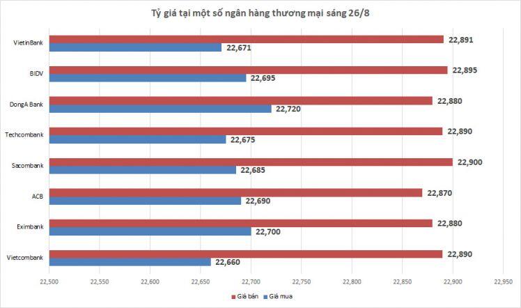 Tỷ giá ngày 26/8: Ngân hàng giảm giá mua bán bạc xanh