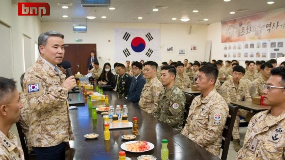 Bộ trưởng Quốc phòng Hàn Quốc Lee Jong-sup đã tới thăm lực lượng quân đội Hàn Quốc đồn trú tại Các Tiểu vương quốc Arab Thống nhất (UAE) để động viên tinh thần, trong khuôn khổ chuyến thăm nhằm củng cố quan hệ quốc phòng song phương. (Nguồn: BNN) 